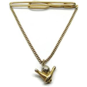 2 3/4" Vintage Swank Bowling Gold Tone Neck Tie Slide Bar w Chain